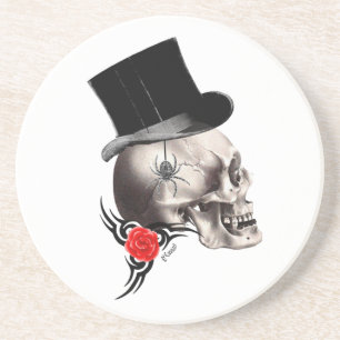 Posavasos Divertido estilo de tatuaje del cráneo gótico