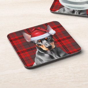 Posavasos Doberman Pinscher con Cuadros Rojos de Temporada N