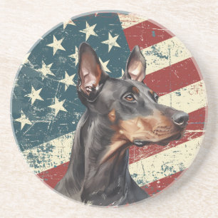 Posavasos Doberman Pinscher Perro Bandera Americana Grunge