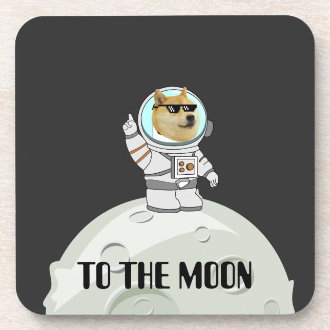 Posavasos Dogecoin a la luna divertido perro astronauta negr (Frente)