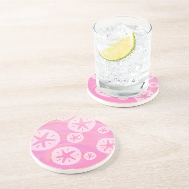 Posavasos Dolar de arena blanco y rosa (Lado)