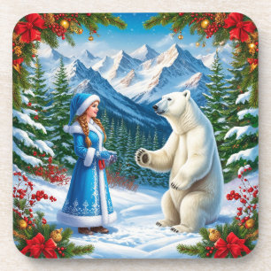 Posavasos Doncella de Nieve con Adornos Festivos y Oso Polar