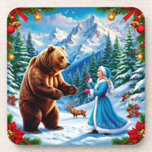 Posavasos Doncella de Nieve encantando escena invernal