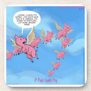 Posavasos Donde los cerdos vuelan divertido cartoon vegano