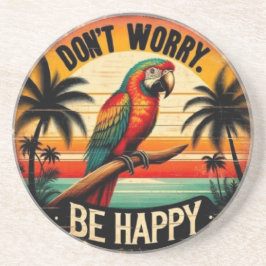 Posavasos Don't Worry, Be Happy Round Tropical Parrot Art