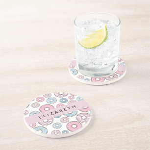 Posavasos Donuts rosas, donuts azules, rociadores, tu nombre