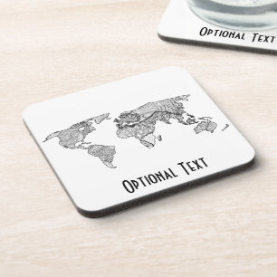 Posavasos Doodle de arte de World Map Único