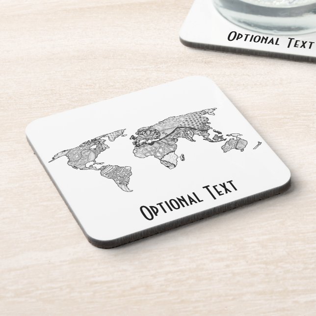 Posavasos Doodle de arte de World Map Único (Lado Izquierdo)