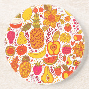 Posavasos Doodles de frutas: Patrón de cosecha de verano.