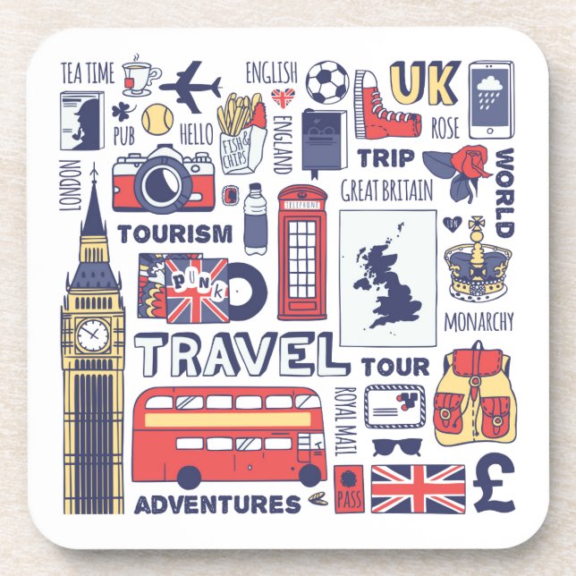 Posavasos Doodles de viaje de Inglaterra (Frente)