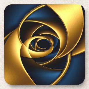 Posavasos dorado azul espiral patrón abstracto vórtice lujo 