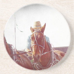 Posavasos Dos caballos Amish Team Faux Vintage