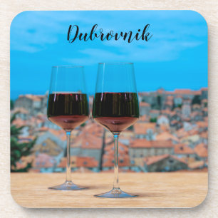 Posavasos Dos copas de vino tinto con vistas a Dubrovnik