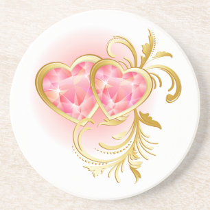 Posavasos Dos corazones guiñados por joyas rosas