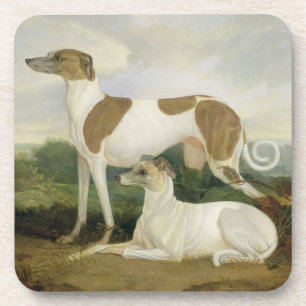Posavasos Dos galgos en un paisaje (aceite en lona)