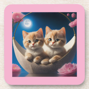 Posavasos Dos Gatitos Jóvenes En Una Cesta Con Rosas Rosa