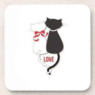 Posavasos Dos Gatos Enamorados, Rojo, Negro, Corazones