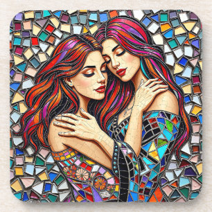 Posavasos Dos mujeres enamoradas   Faux Mosaic Tile Style