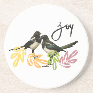 Posavasos "Dos por la alegría" Dos magpies con acentos flora