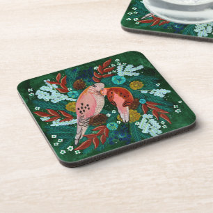 Posavasos Dos tórtolas corona floral de Navidad vacaciones 