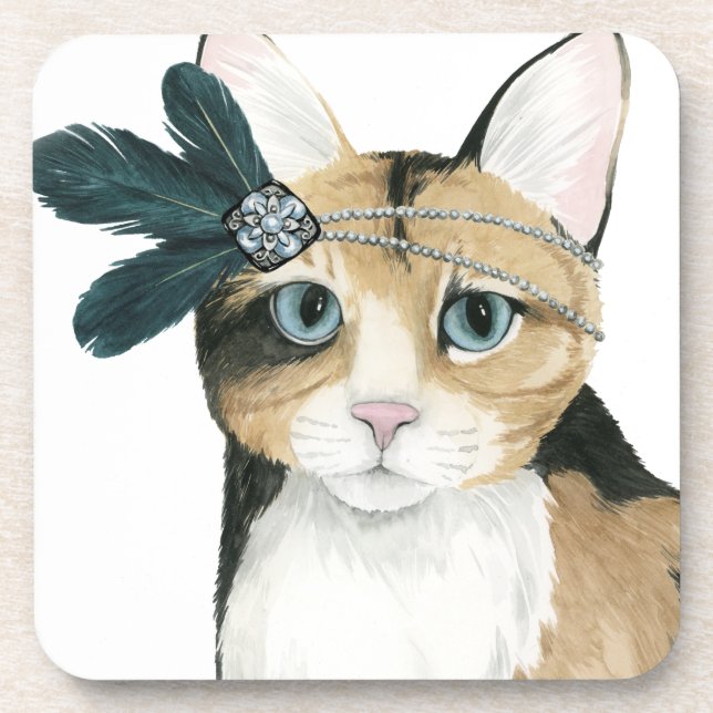 Posavasos Downton Cat | Bejeweling con plumas (Frente)