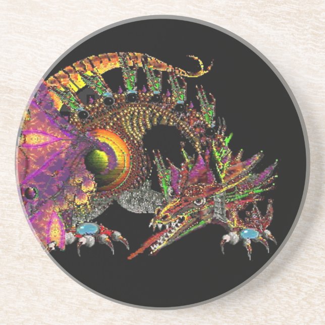 POSAVASOS DRAGO / DRAGÓN DE ORO FANTASÍA EN PURPÓN Y NEGRO (Frente)