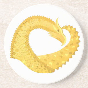 Posavasos Dragón amarillo del corazón en blanco