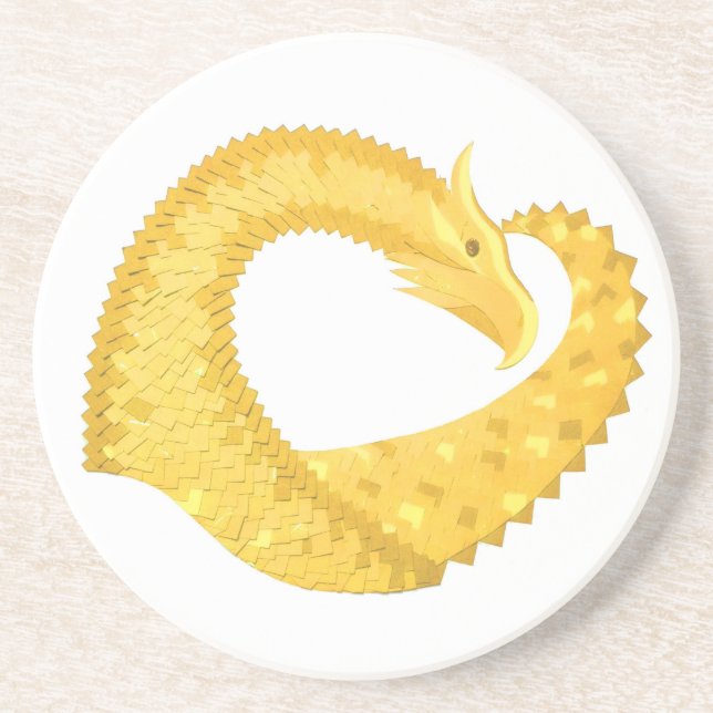Posavasos Dragón amarillo del corazón en blanco (Frente)