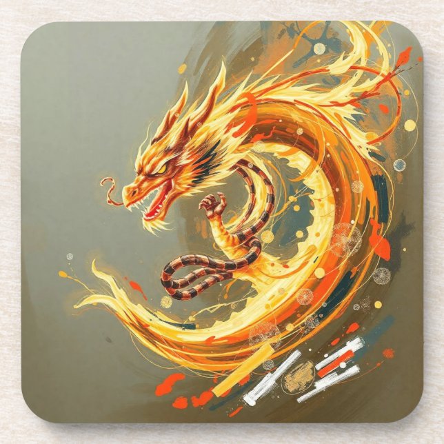 Posavasos Dragón Amarillo Dorado (Frente)