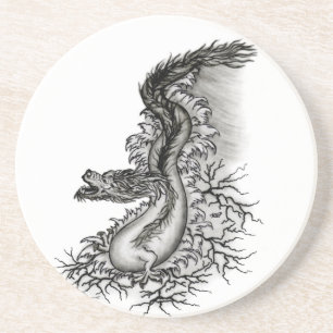 Posavasos Dragón chino, diseño blanco y negro en tatuostyl
