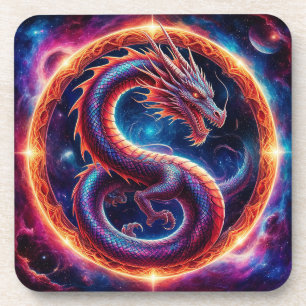 Posavasos Dragón Cósmico Ardiente Rodeado por un Anillo Cele