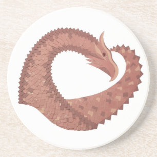 Posavasos Dragón de corazón marrón sobre blanco