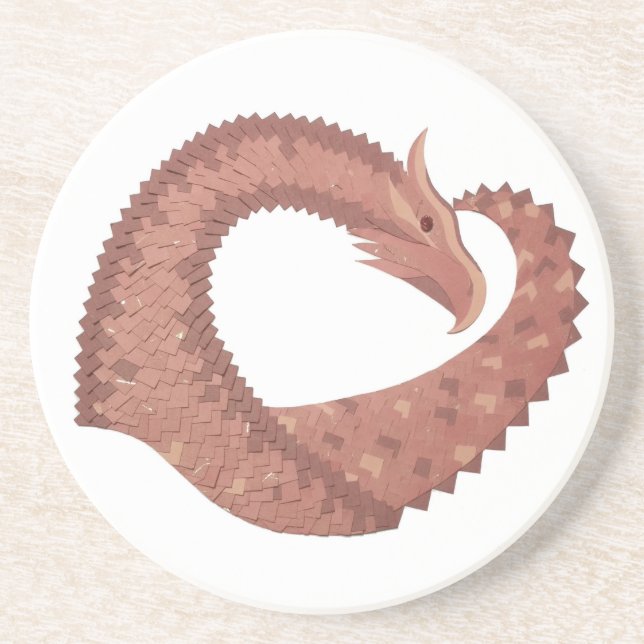 Posavasos Dragón de corazón marrón sobre blanco (Frente)