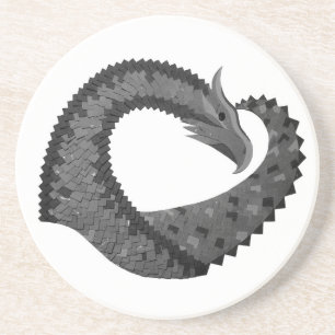 Posavasos Dragón de corazón negro sobre blanco