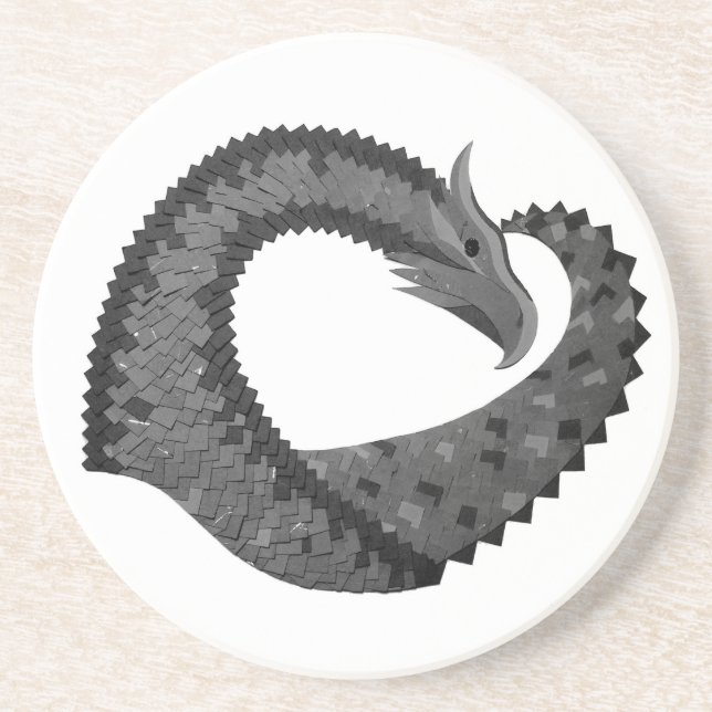 Posavasos Dragón de corazón negro sobre blanco (Frente)