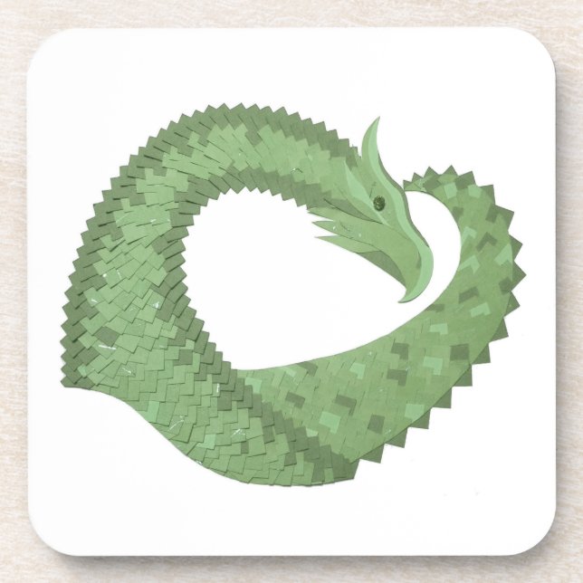 Posavasos Dragón de corazón verde oliva en blanco (Frente)