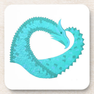 Posavasos dragón de corazón verdigris sobre blanco