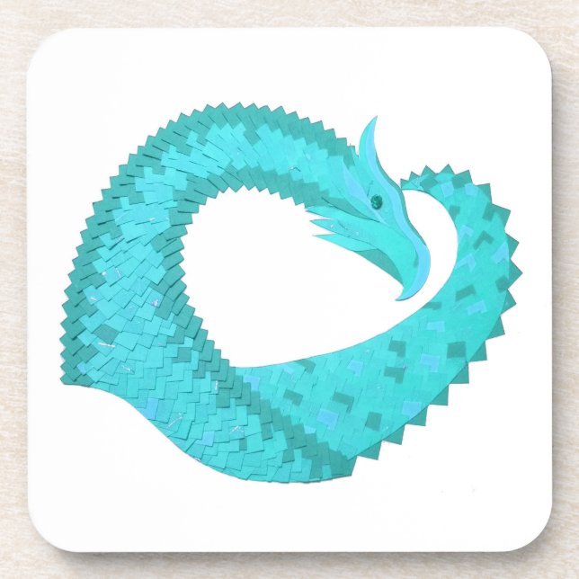 Posavasos dragón de corazón verdigris sobre blanco (Frente)