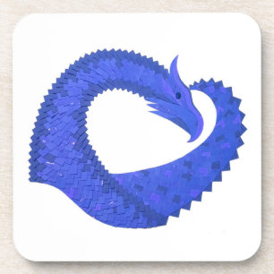Posavasos Dragón del corazón azul sobre blanco