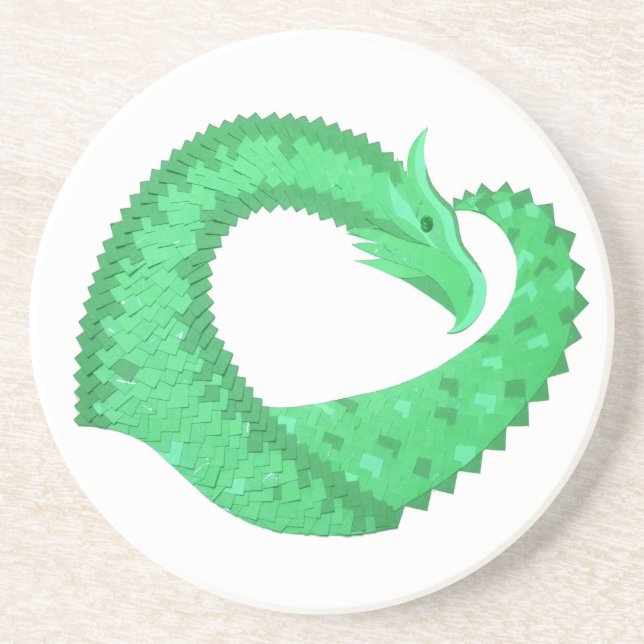 Posavasos Dragón del corazón verde sobre blanco (Frente)