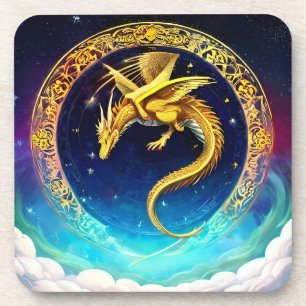 Posavasos Dragón Dorado en Cielo Cósmico