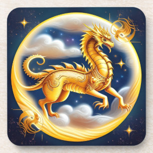 Posavasos Dragón Dorado en Cielo Cósmico