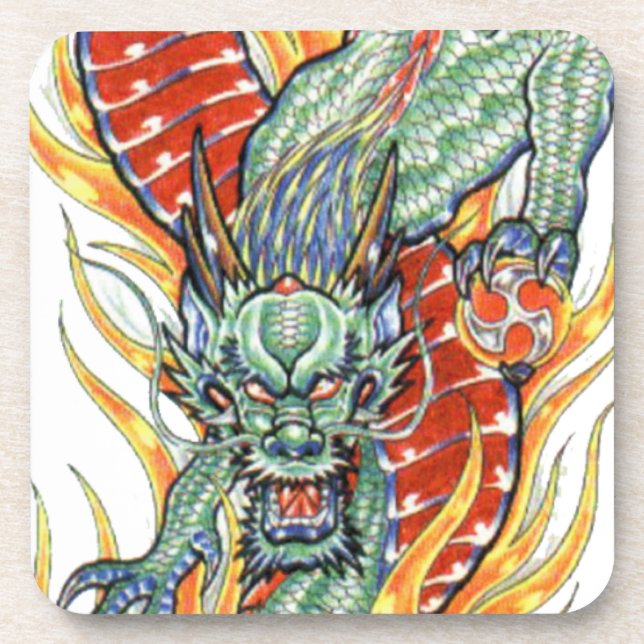 Posavasos Dragón japonés y flores del Lotus (Frente)