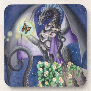 Posavasos Dragón negro con arte del dragón de la mariposa