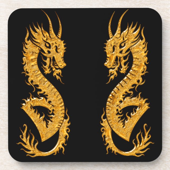 Posavasos Dragón oriental dorado 02 (Frente)