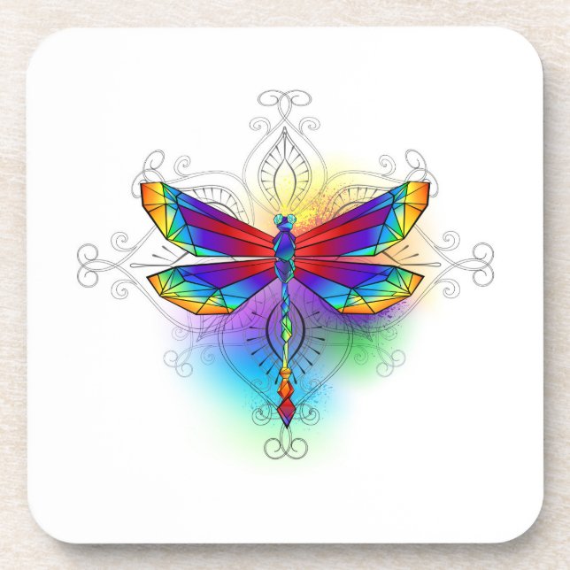 Posavasos Dragón poligonal arcoiris (Frente)