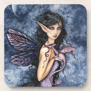 Posavasos Dragón Púrpura Hada de Amatista Arte de Fantasía