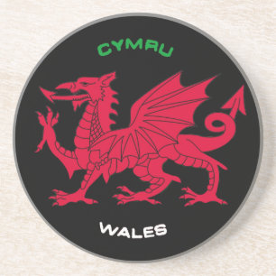 Posavasos Dragón rojo de País de Gales (Cymru), negro,