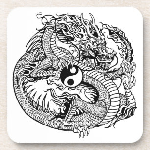 Posavasos dragón sosteniendo yin yang