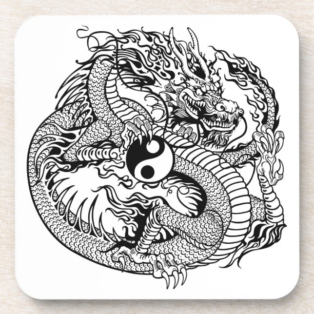 Posavasos dragón sosteniendo yin yang (Frente)